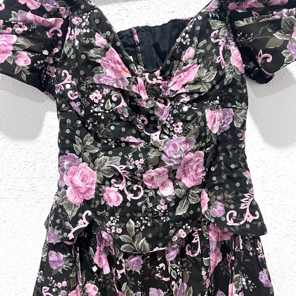Vintage Scott McClintock Black and Pink Floral Dress 14 - Picture 12 of 16